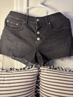Lucky Brand Black Frayed Denim Button-Front Shorts